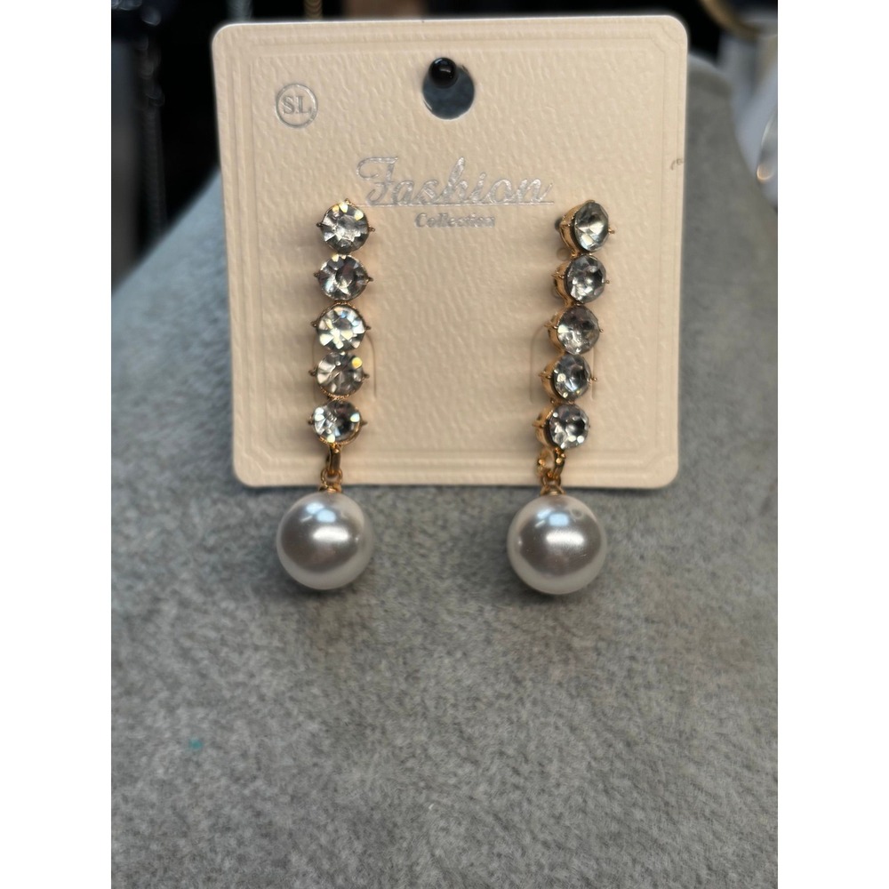 #10. Elegant Crystal & Faux Pearl Linear Drop Earrings